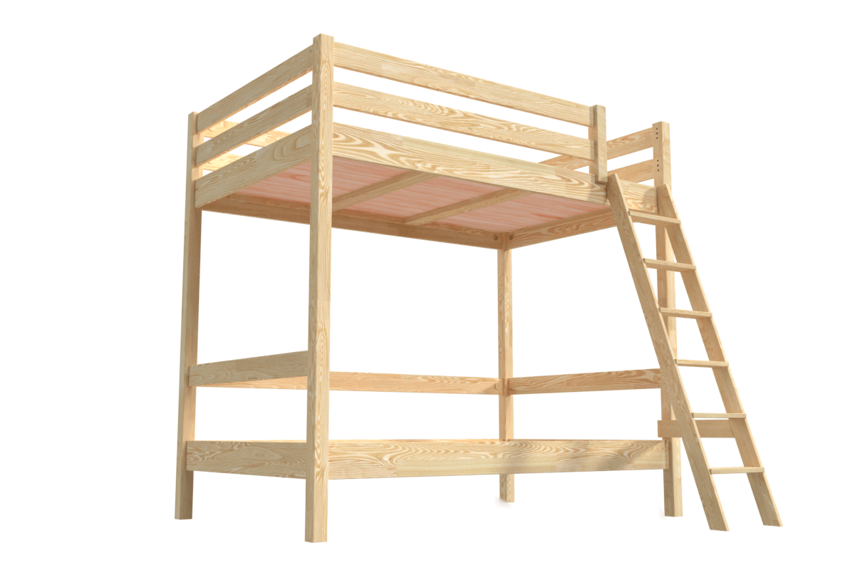 Lit superposé adulte 120x200 double 2 places échelle bois Sylvia - Brut (sans vernis)