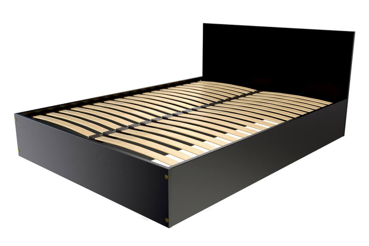 Lit coffre 2 places avec tête de lit en bois - 160x200 - Noir