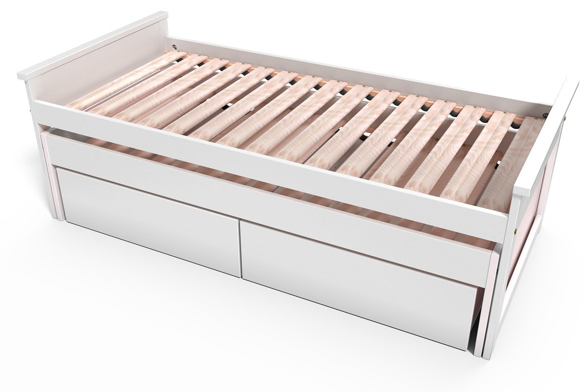 Lit Gigogne 90x200 Maxi en bois + tiroirs de rangement - Blanc