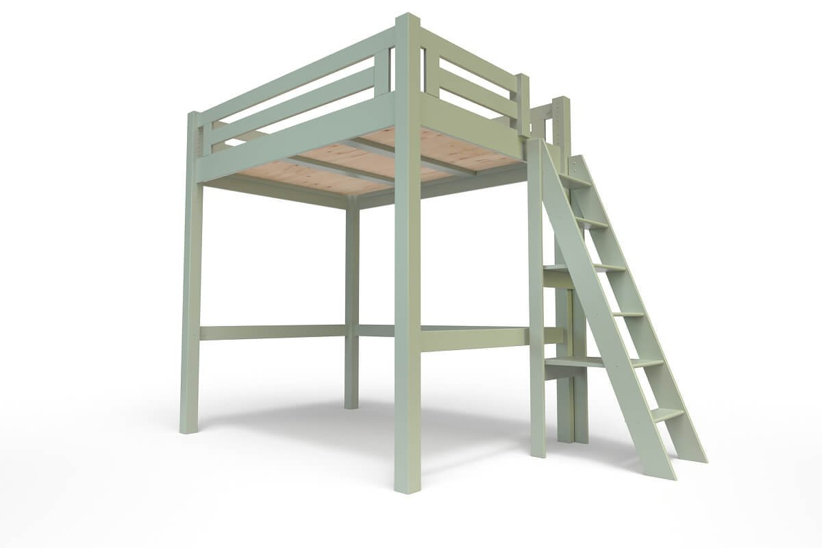 Lit Mezzanine adulte 160x200 bois + échelle hauteur réglable Alpage - Gris