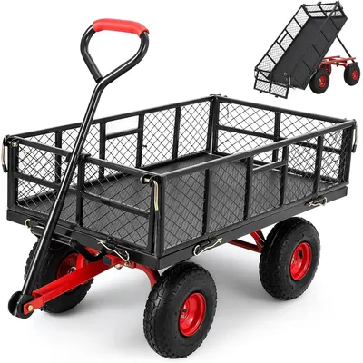 Steel Garden Dump Cart, 880lbs Heavy Duty Yard Dump Utility Cart w Removable Mesh Sides, Utility