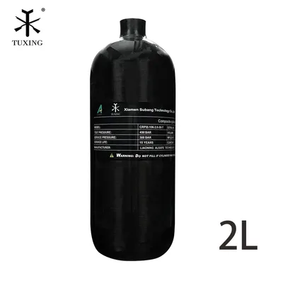 TUXING 300Bar 4500Psi 2L Black Carbon Fiber Cylinder High Pressure Diving Tank HPA Scuba Diving Thread M18*1.5