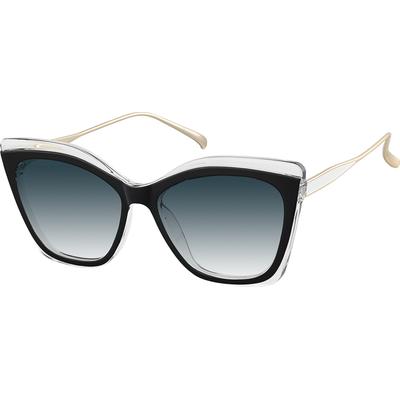 Zenni Women's Retro Cat-Eye Rx Sunglasses Black Mixed Full Rim Frame