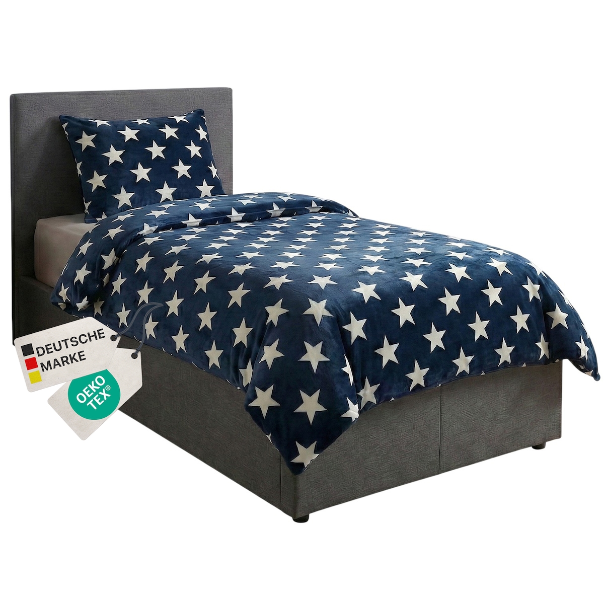 NYVI Winter Bettwäsche CozyStar Soft 2-teilig 1x Bettbezug 135x200 + 1x Kissenbezug 80x80 Sterne Dunkelblau Image