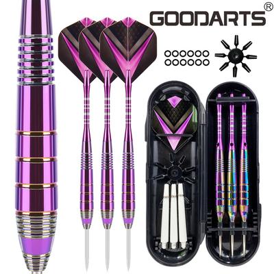 TEMU 1 Set Professional Dart Set - Includes 3 Darts, 1 Cushion Tip Dart Shaft, 1 Flight Protector, 1 Dart Case, 1 Dart Launcher, 1 -ring, And 1 Dart Counting System - Iron Material, In Purple And Blue