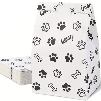 TEMU Dog : 12pcs Paw Print Gift Bags, High-quality Black & , Party Favors And Presents, 8.7x4.7x3.1 Inches, Dog Theme Gifts Image