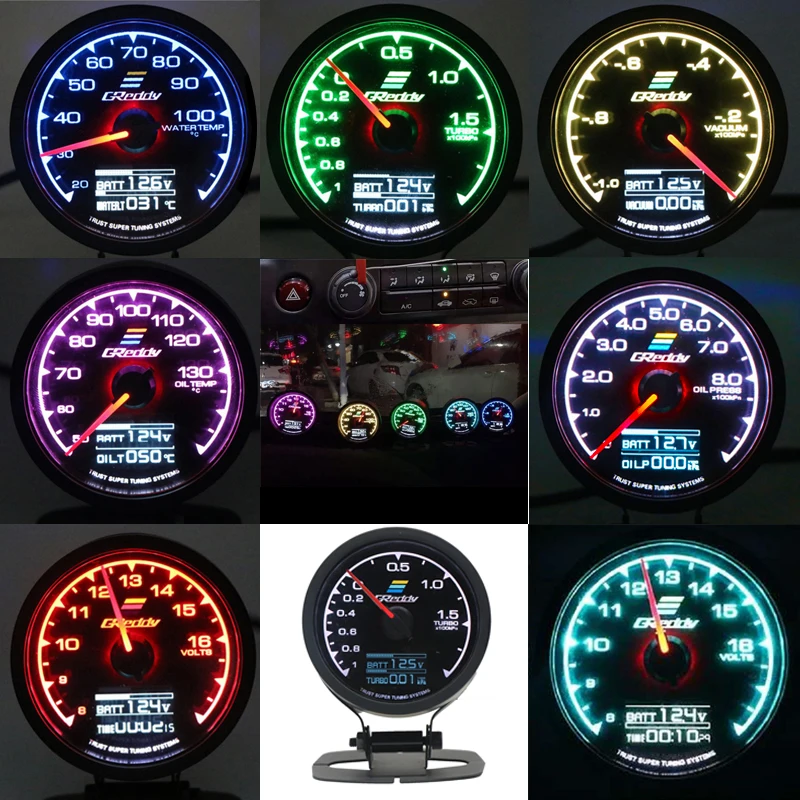 7 colore Turbo Boost Calibro Auto Multi Display Digitale A CRISTALLI LIQUIDI Da Corsa Meter GReddi Turbina Acqua Temp temp Olio Calibro 62mm 2.5 Pollici
