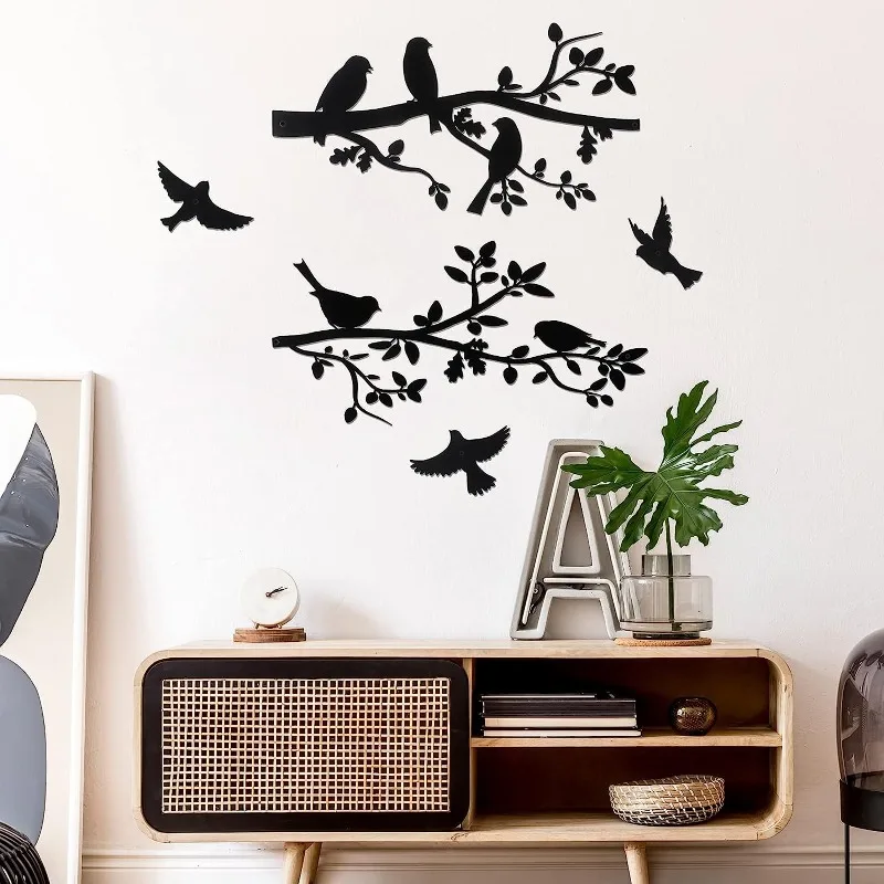 1 Set, Metall-Vogel-Wandkunst, Vogel im Zweig, Metall-Wandkunst-Dekoration, Schlafzimmer- und Wohnzimmerdekoration für den Innenbereich, Urlaubsdekoration Image
