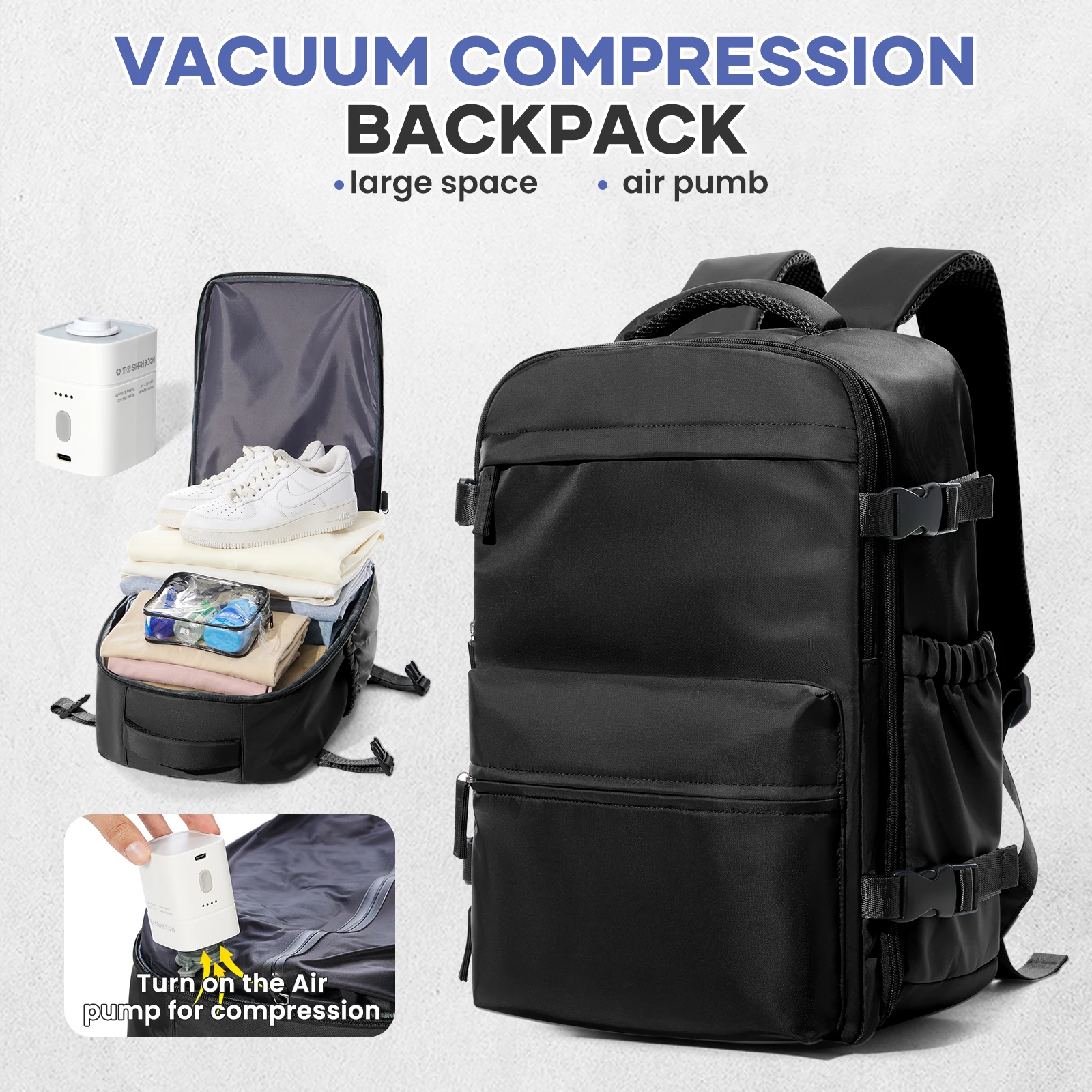 Zaino sottovuoto Borsa da viaggio per uomo Zaino di grande capacità Zaino per laptop da lavoro Donna Uomo Zaino espandibile Borsa da scuola