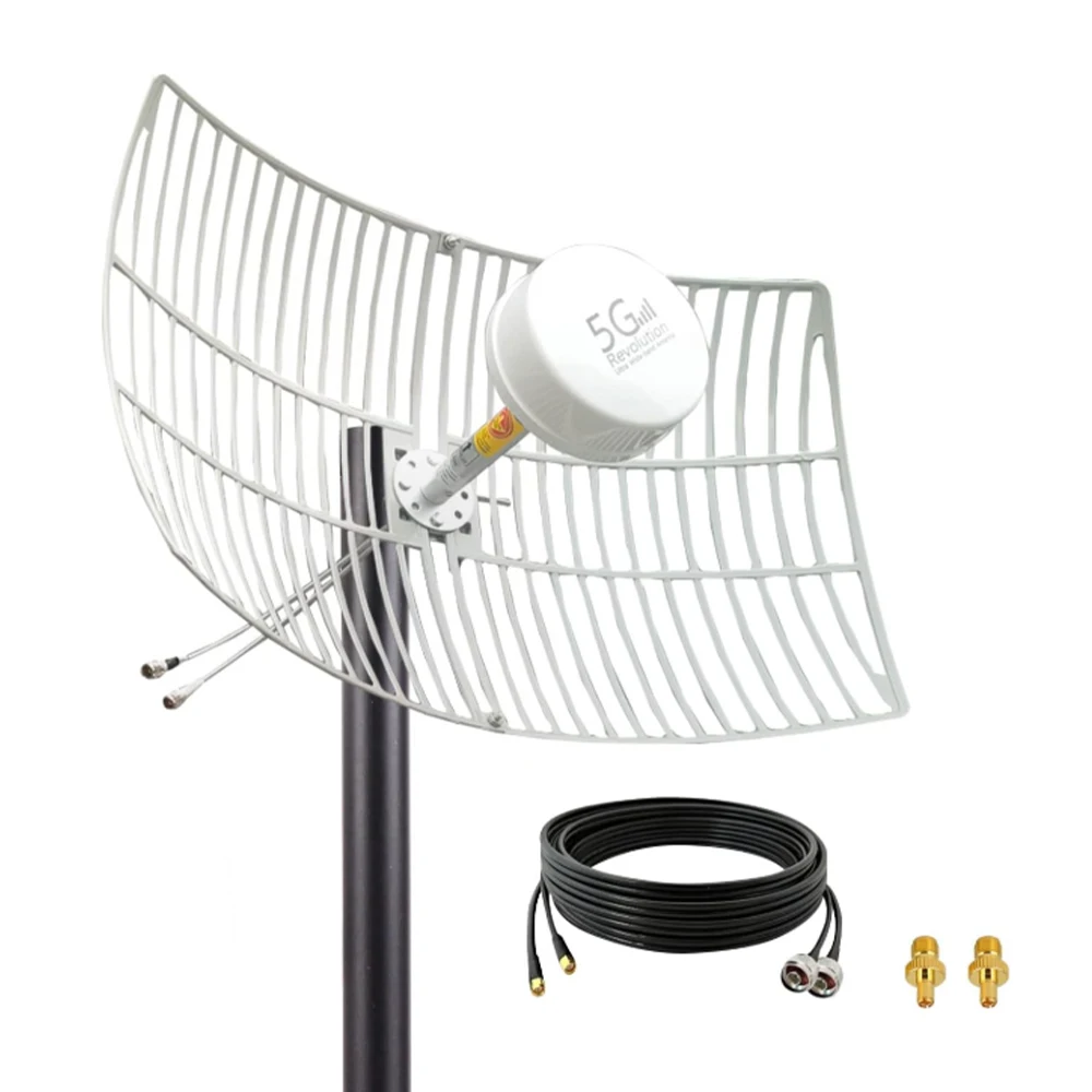 Outdoor High Gain 2x2 30dBi/ 698-6000MHz MIMO 4G LTE/5G Antenne, Parabol-Gitterantennen mit großer Reichweite für WLAN-Hotspots, mit 15 m Image