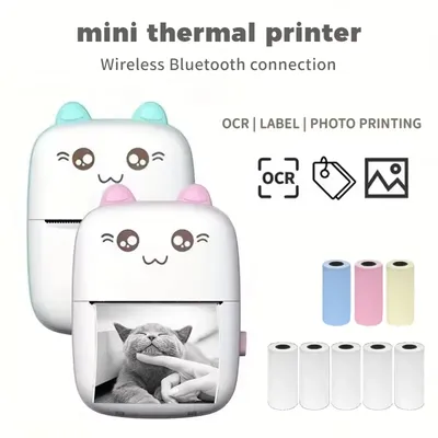 Adhesive Paper Mini Thermal Printer,Portable Machine,BT 200dpi，Wireless Bluetooth Photo Inkless For Android/IOS For Home, Office