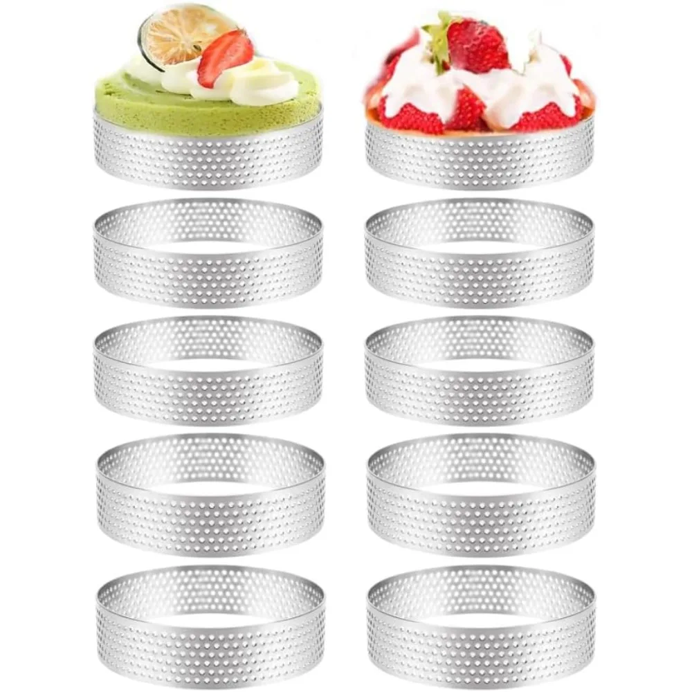 10PCS 5/6/7/8CM Perforierte Torte Ringe mit Loch Edelstahl Torte Unten Turm Obst kuchen Quiches Kuchen Ring Mousse Backform Image
