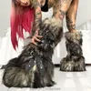 Frauen Sexy Pelz Club Riemchen Kniehohe Stiefel Flache Plattform Winter Warme Schnee Stiefel Große Größe Luxus Designer Party Y2K Coole Schuhe