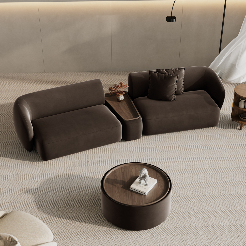 127.56Modern Minimalist Curved Sofa with Modular Side Table,Brown Flannelette Sofa,Modular Sofa,Living Room Sofa
