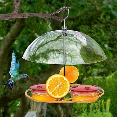 Oriole Bird Feeder, 3 Types Food, Orange Halves Fruit, Drinking Nectar and Grape Jelly Hummingbird Feeders, Outdoor Metal Hanging Adjustable Dome Proof Squirrel and Larger Birds Baffle