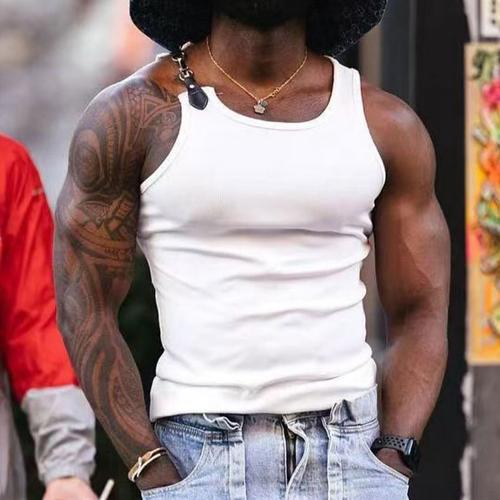Men's Tank Top Undershirt Sleeveless Shirt Wife beater Shirt Sleeveless Crew Neck Summer Color Block Pit Strip Fashion Designer Muscle Buckle Outdoor Going out Gym Black White Top Tee for Men