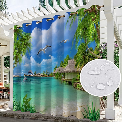 Wasserdichte Outdoor Vorhang Außenvorhänge für die Hochzeitsterrasse im Innenbereich, dicke Sichtschutz-Ösenvorhänge für Hochzeitsschlafzimmer, Wohnzimmer, Veranda, Pergola, Cabana, 1 Panel Image
