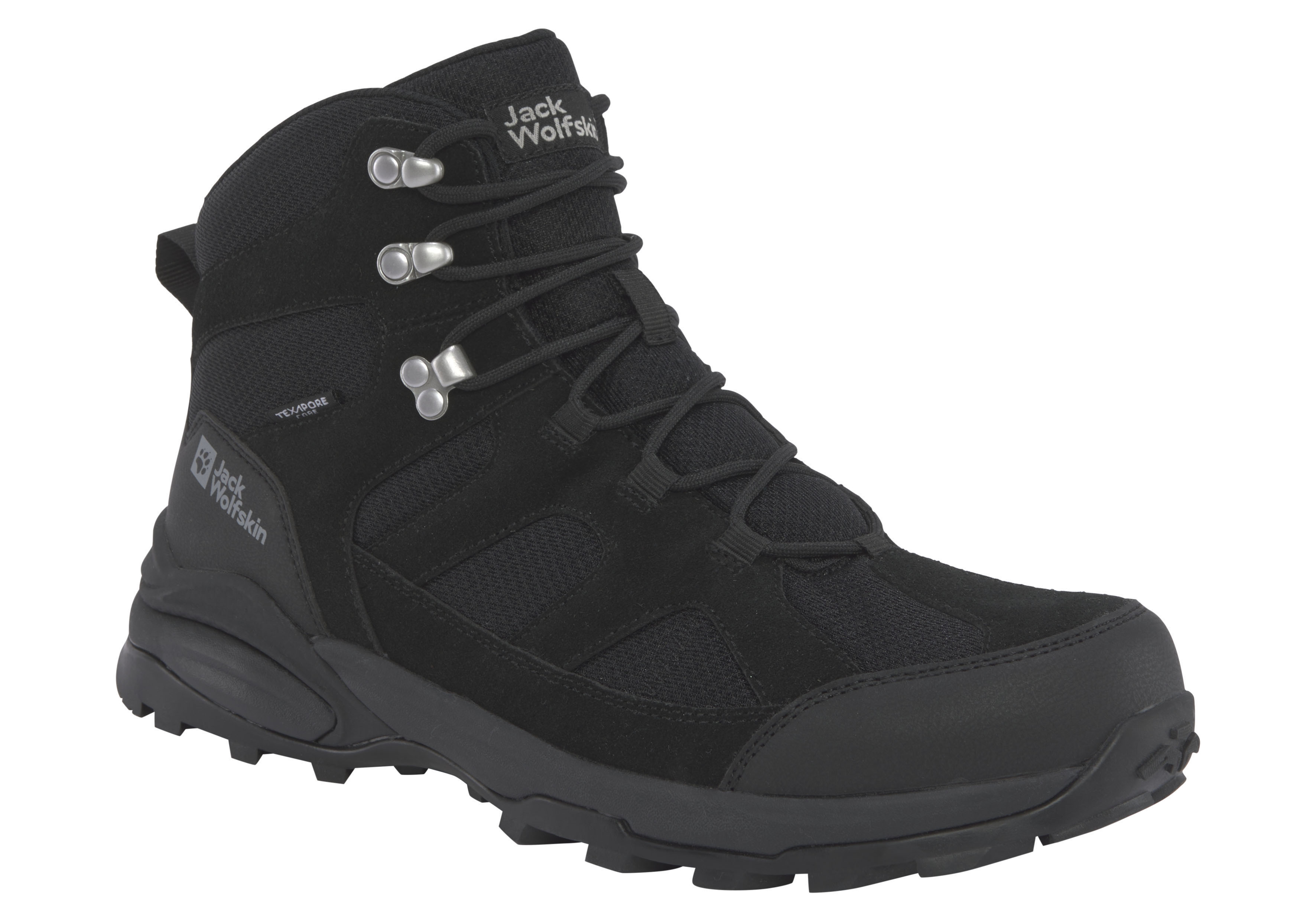 Wanderschuh JACK WOLFSKIN "TRAIL HIKER TEXAPORE MID M", Herren, Gr. 44, schwarz, Leder, Textil, Schuhe Wanderschuh, wasserdicht, Trekkingschuh, Topseller