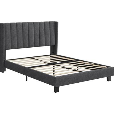 TEMU Costoffs Upholstered Bed With Slatted Frame, Comfortable Wing-shaped Headboard, Padded Bed Frame, Storage Bed Image