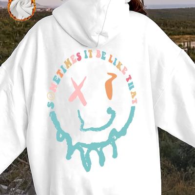 TEMU Alphabet Smileyprint Hoodie, Drawstring Casual Hooded Sweatshirt For Winter & Fall, Women's Clothing Image
