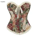 Corsetto overbust disossato con volant jacquard corsetto vintage elegante di nuova moda per donna taglie forti XS-XXL