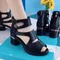 Women's Block Heel Shoes 2023 Summer Vintage Peep Toe Ankle Strap Women's Sandals New Office Woman