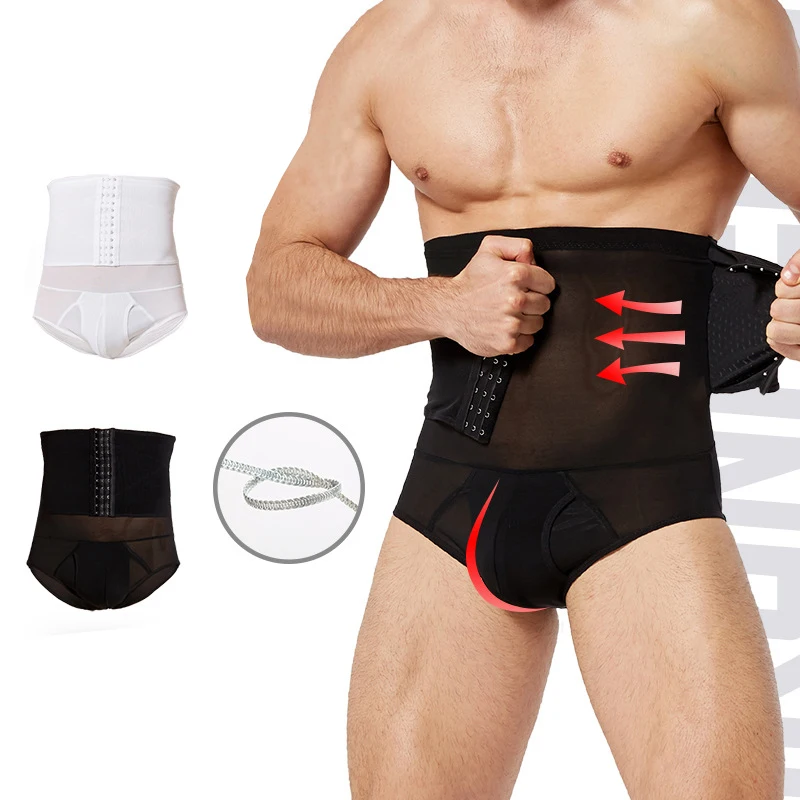 1 stücke Männer Body Shaper Hose Hohe taille gürtel Höschen Drei Reihe Schnalle Shapewear Unterwäsche Bauch Abnehmen Höschen Taille trainer Image