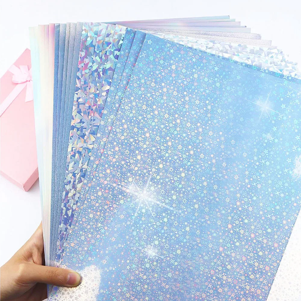 Glitzernde selbstklebende Aufkleber, holografisch, transparent, Laminierung, 10 Blatt, Folien, Regenbogenfarben, leicht zu schneiden, verschiedene Stile, Geschenkkarten, Dekor Image