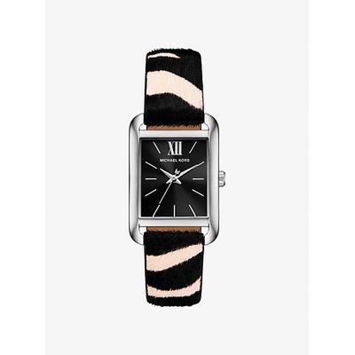 Michael Kors Monroe Silver-Tone and Zebra Print Calf Hair Watch Black One Size