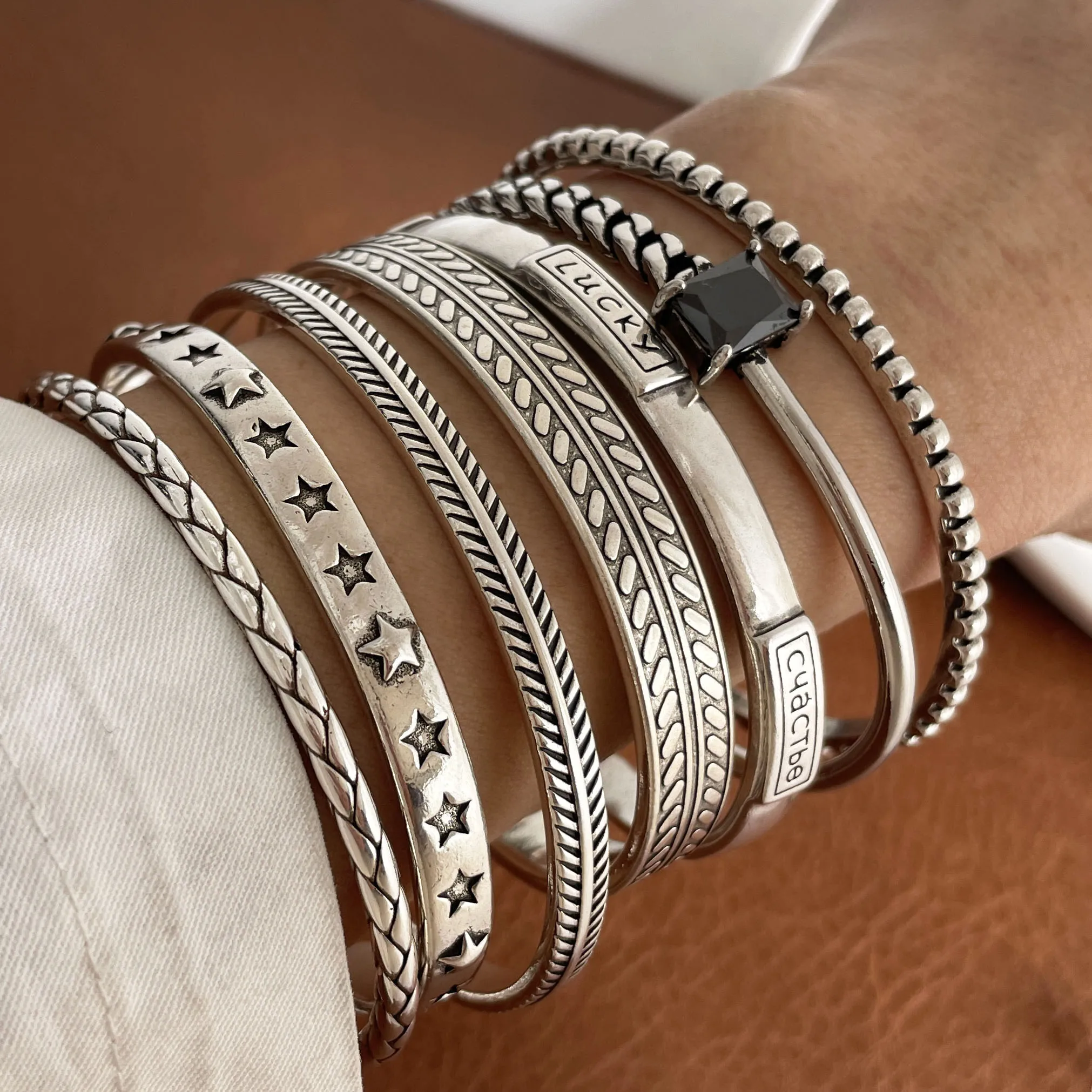 Bracciale in metallo argento sterling massiccio 925 al 100% per donna Bracciale in pietra nera retrò semplice fatto a mano vintage Regalo di compleanno Festa