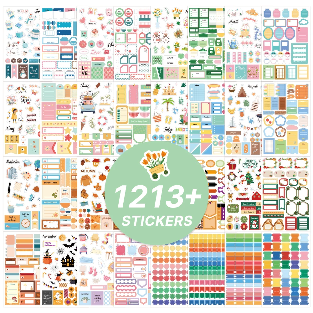 1213 stücke Bunte Papier Label Aufkleber Buch Tägliche Notizen Kennzeichnung Ästhetische Planung Spule Aufkleber Buch Journal Scrapbooking Liefert