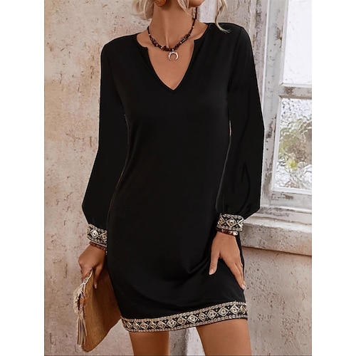 Damen Langes Kleid Maxikleid schwarzes kleid Freizeitkleid Cocktailkleid Abendkleid Stilvoll Basic Lässig Täglich Urlaub Party Normale Passform Einfach Langarm V Ausschnitt Schwarz Sommer Frühling Image