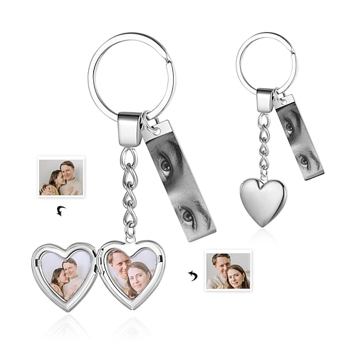 Personalisierter Schlüsselanhänger Individuelles bestes Geschenk für Mama – Herz- Rechteckanhänger Hochzeitsgeschenk für Paare Edelstahl mit 2 Fotos Perfektes Geschenk für Verliebte Hochzeitsgeschenk Image