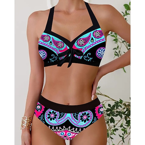 Damen Tankini Bikini, Zweiteiler Rückenfrei V-Ausschnitt Bademode Badeanzug Rosa Blau Atmungsaktiv Schnelltrocknend Leichtgewichtig Ärmellos - Schwimmen Surfen Strand Sommer Frühling Übergröße Image