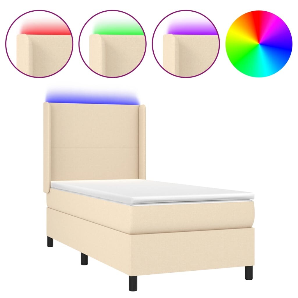 vidaXL Boxspringbett mit Matratze & LED Creme 90x190 cm Stoff Image