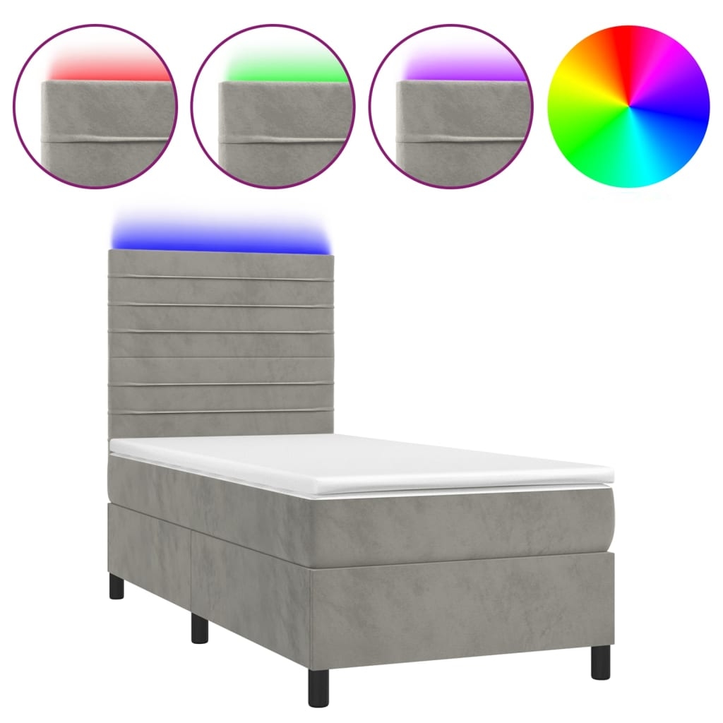 vidaXL Boxspringbett mit Matratze & LED Hellgrau 100x200 cm Samt Image
