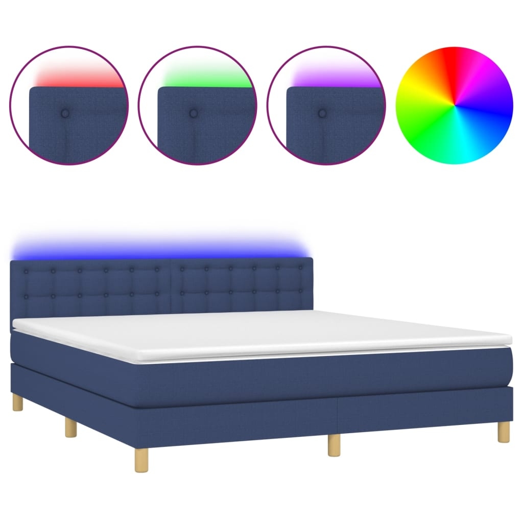 vidaXL Boxspringbett mit Matratze & LED Blau 180x200 cm Stoff Image