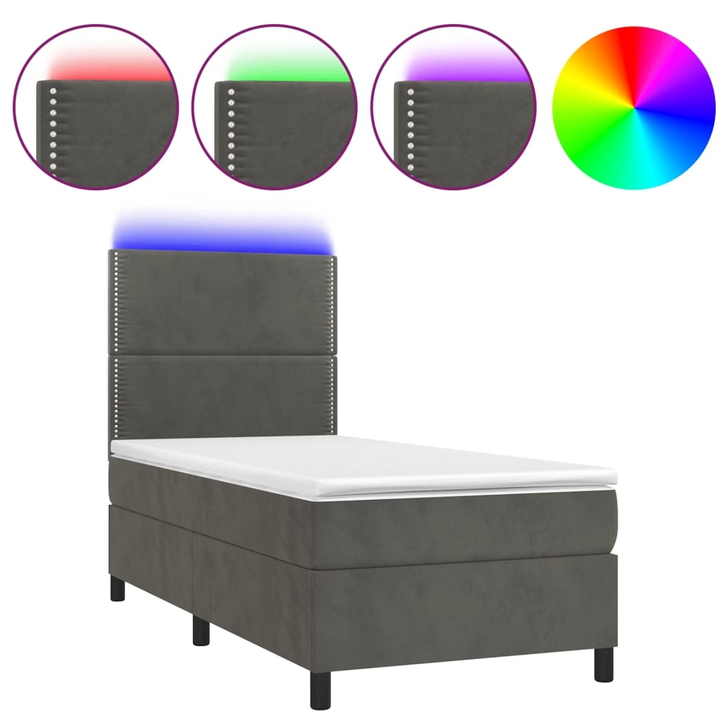 vidaXL Boxspringbett mit Matratze & LED Dunkelgrau 90x190 cm Samt Image