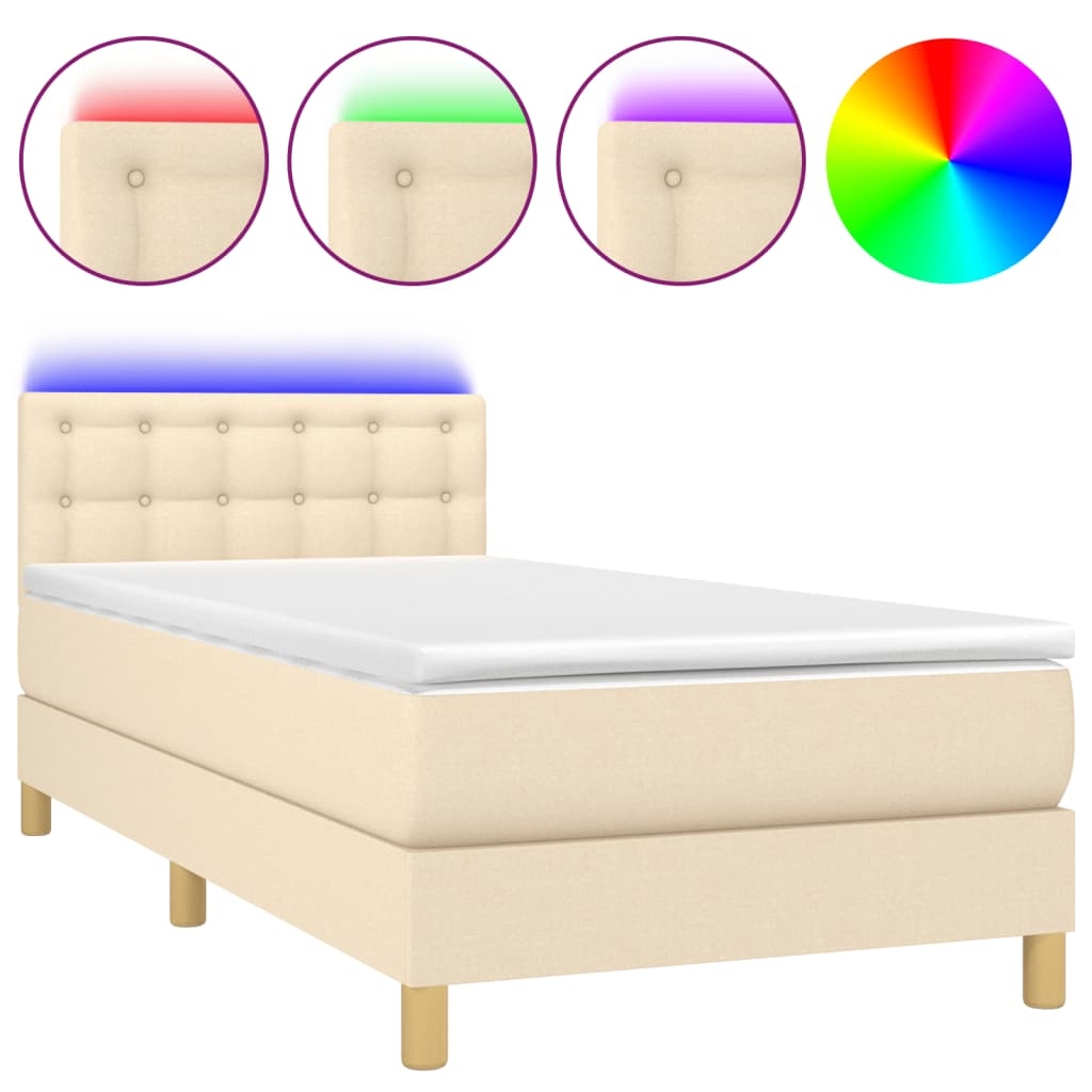 vidaXL Boxspringbett mit Matratze & LED Creme 90x200 cm Stoff Image