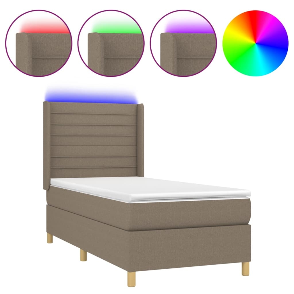vidaXL Boxspringbett mit Matratze & LED Taupe 90x200 cm Stoff Image