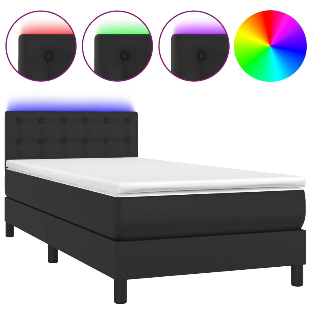 vidaXL Boxspringbett mit Matratze & LED Schwarz 100x200 cm Kunstleder Image