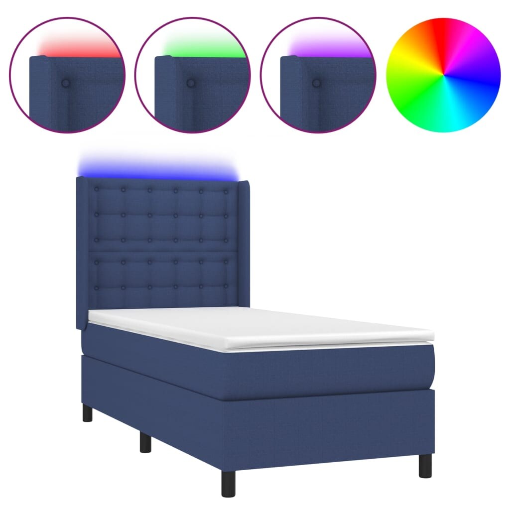 vidaXL Boxspringbett mit Matratze & LED Blau 90x200 cm Stoff Image