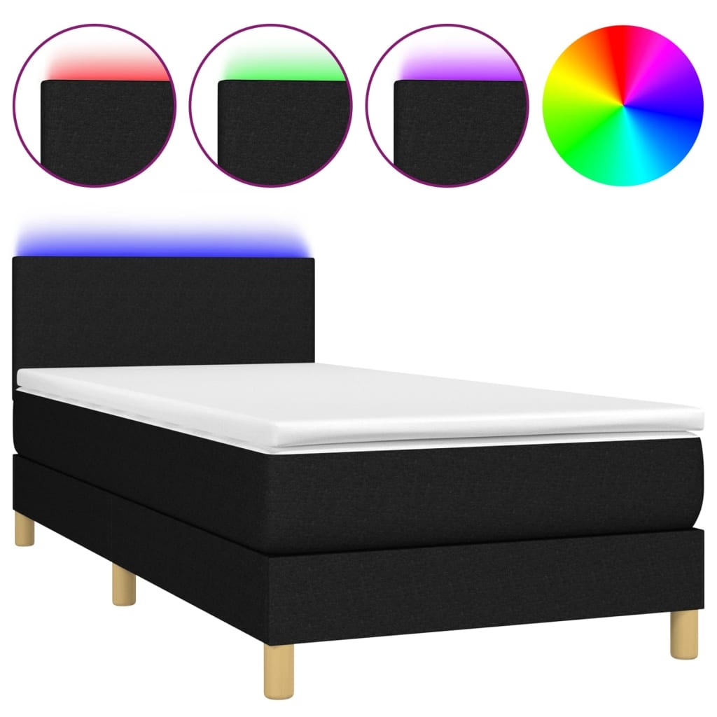vidaXL Boxspringbett mit Matratze & LED Schwarz 80x200 cm Stoff Image