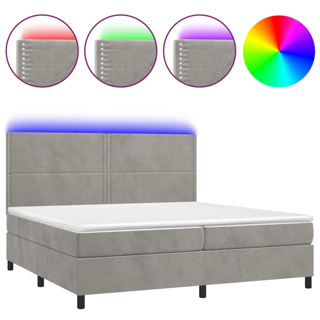 vidaXL Boxspringbett mit Matratze & LED Hellgrau 200x200 cm Samt Image