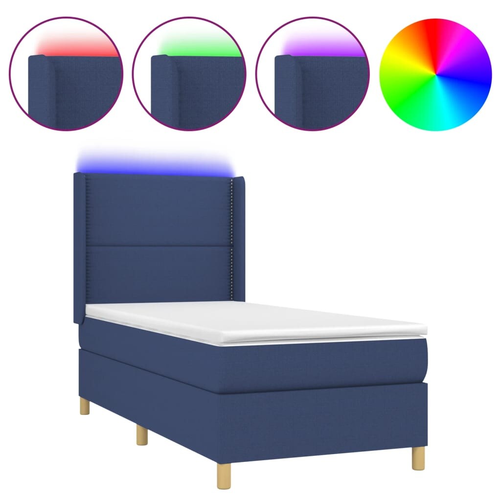 vidaXL Boxspringbett mit Matratze & LED Blau 90x190 cm Stoff Image