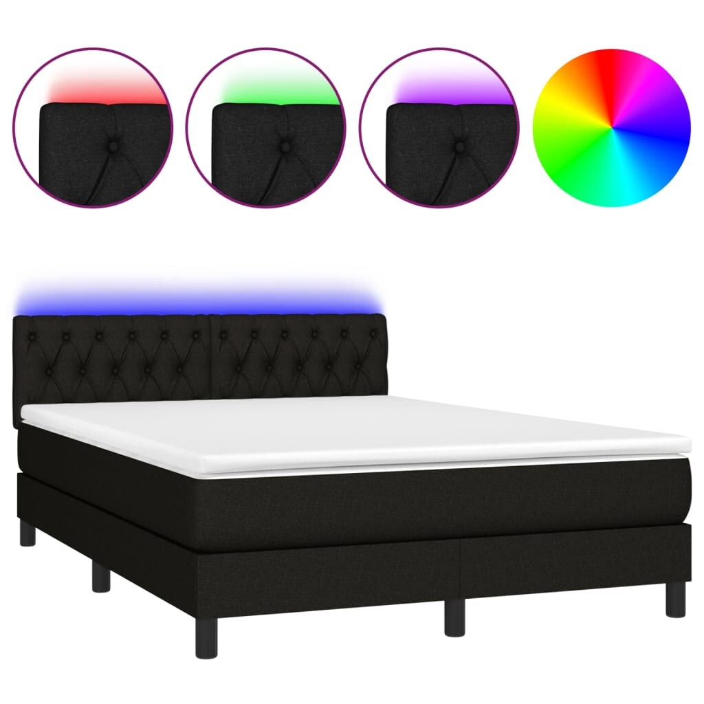 vidaXL Boxspringbett mit Matratze & LED Schwarz 140x200 cm Stoff Image