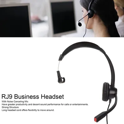 Kundenservice-Kopfhörer, Telefon-Headset, Lautsprecher, Lautstärkeregelung, Mikrofon, Stummschaltung, Mono, RJ9, Business-Headset, Schwarz