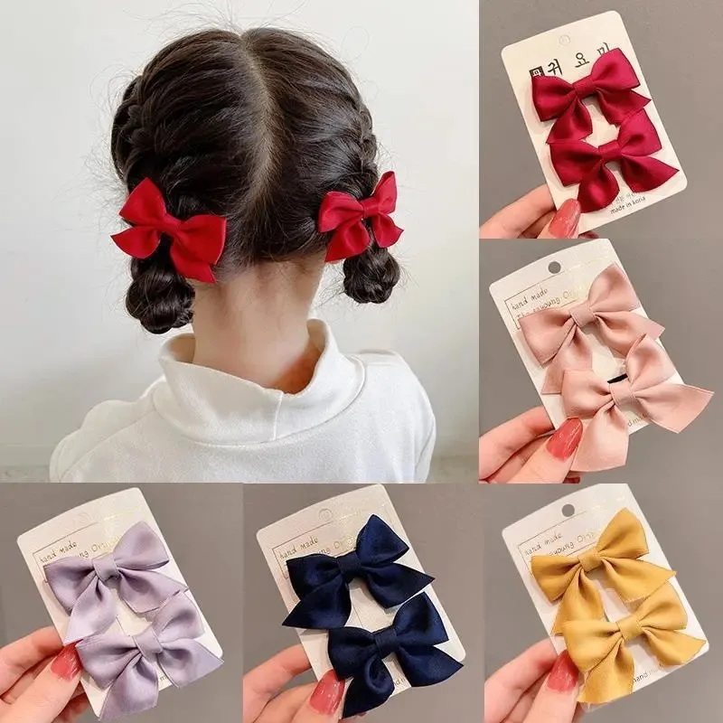 2PCS Neue Nette Bogen Kopfbedeckungen Süße Kleine Mädchen Haar Zubehör Sommer Mädchen Net Rot Clips Baby Haarnadeln Kinder Haar clips Geschenke Image