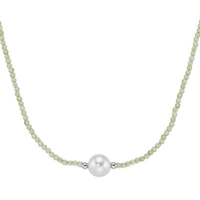 Smart Jewel - Collier mit Edelstein-Kugeln + Muschelkern-Perle, Silber 925 Ketten 1 ct Grün