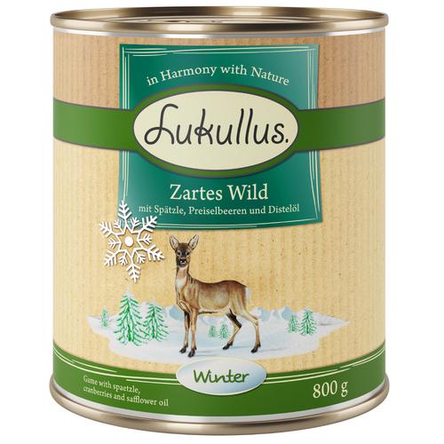 24 x 800g Naturkost Winter-Menü: Zartes Wild Lukullus Hundefutter nass